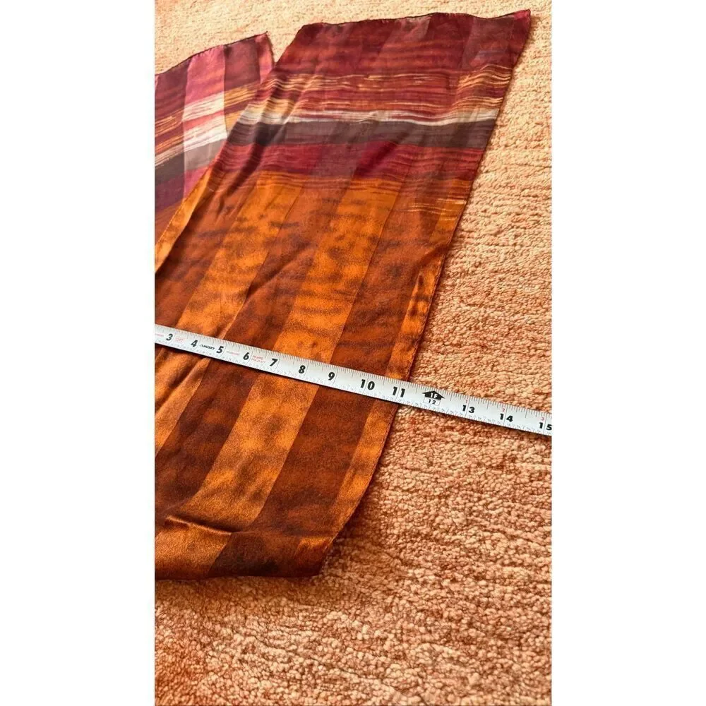 Jacqueline Ferrar 100% Silk Scarf Sheer Striped Brown Burgundy/Brown Wrap